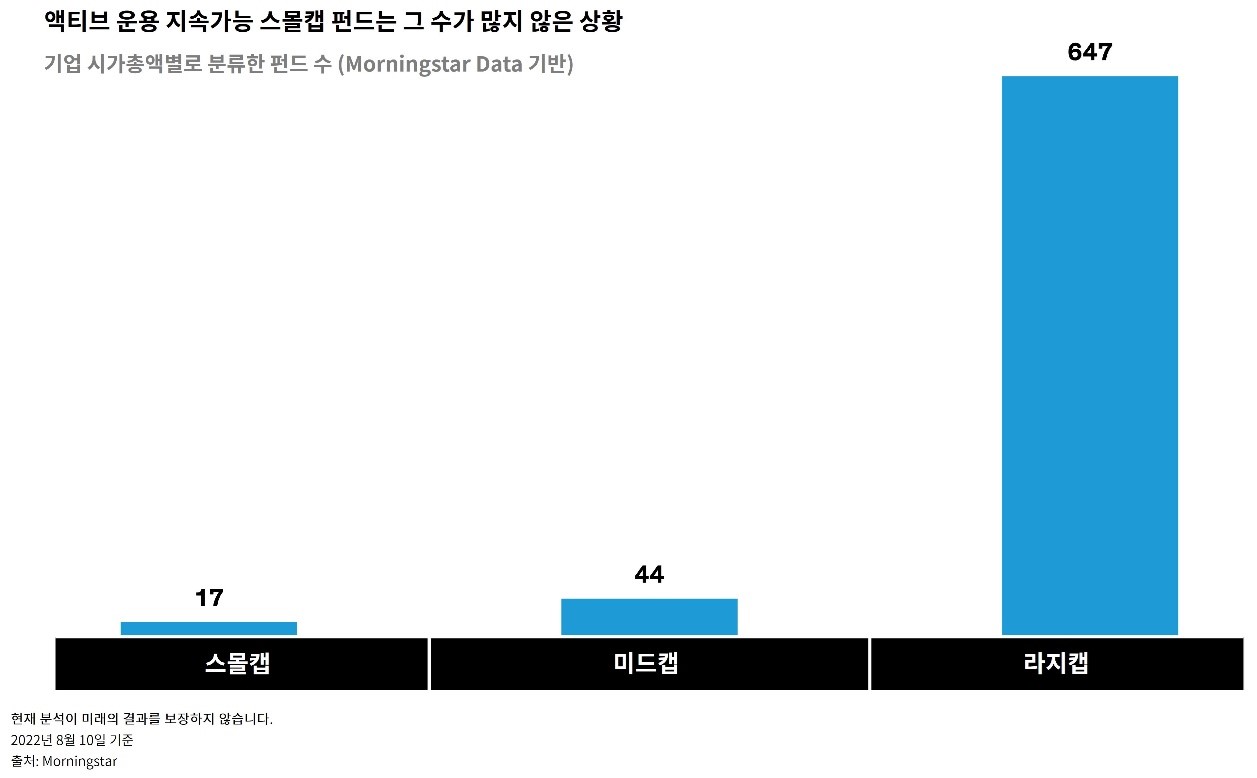 Bar graph with three bars representing small, mid, and large cap funds; each bar shows the count of funds per category.